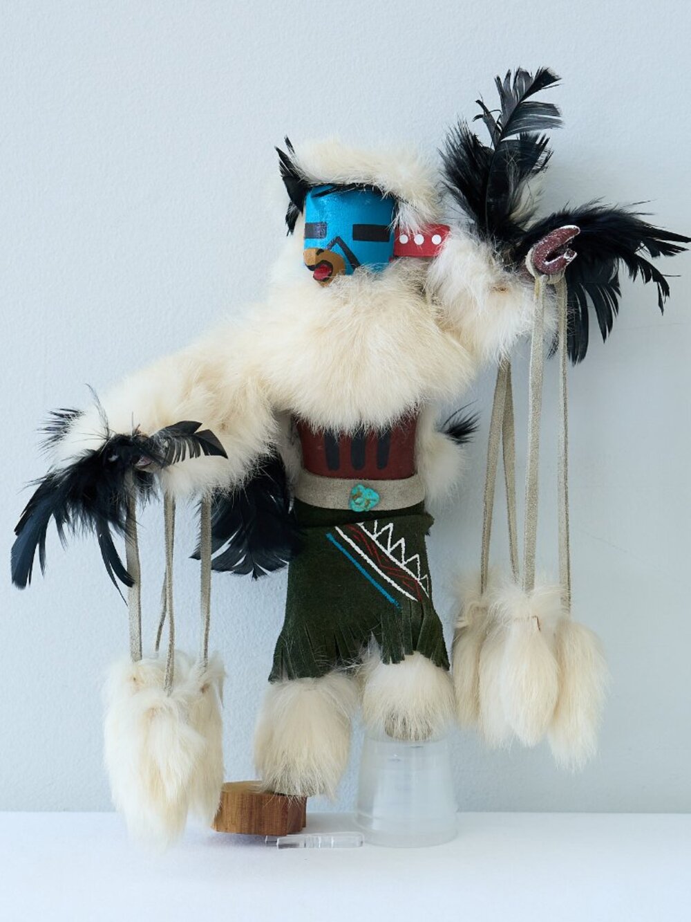 Native American Kachina Doll 12” Hopi Dancer Hand Carved Feather Fur READ Damage